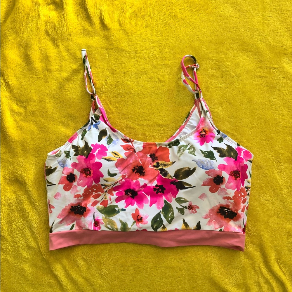 Floral Pink White Swim Top & Reversible Bottom